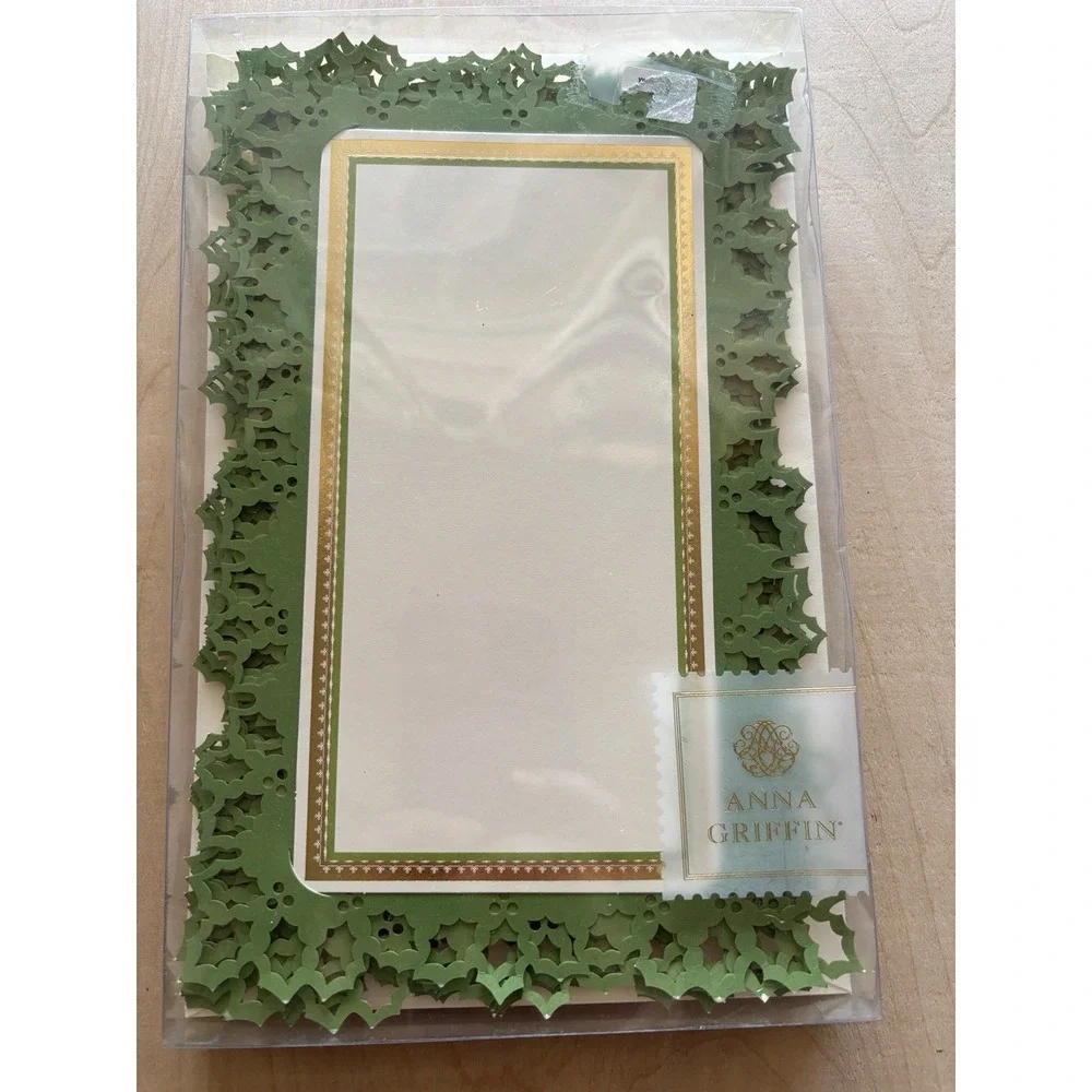 Lovely Anna Griffin Christmas Note Cards Invitations LOT of 10 Die Cut Holly